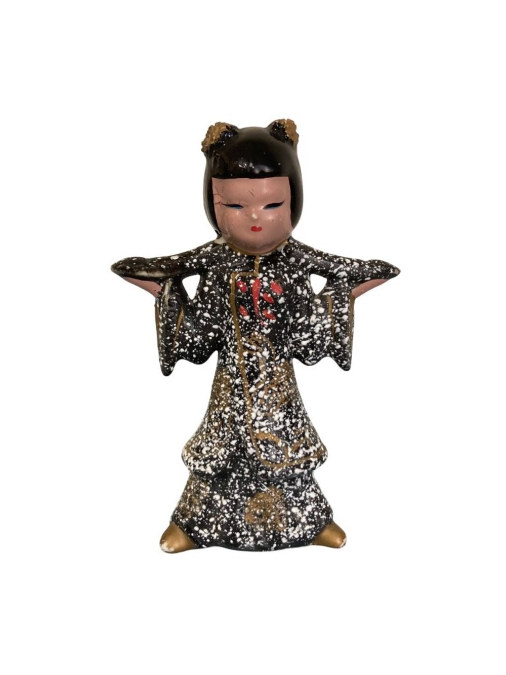 Vintage 1950's Japan Girl Speckled Textured Ceramic Figure
